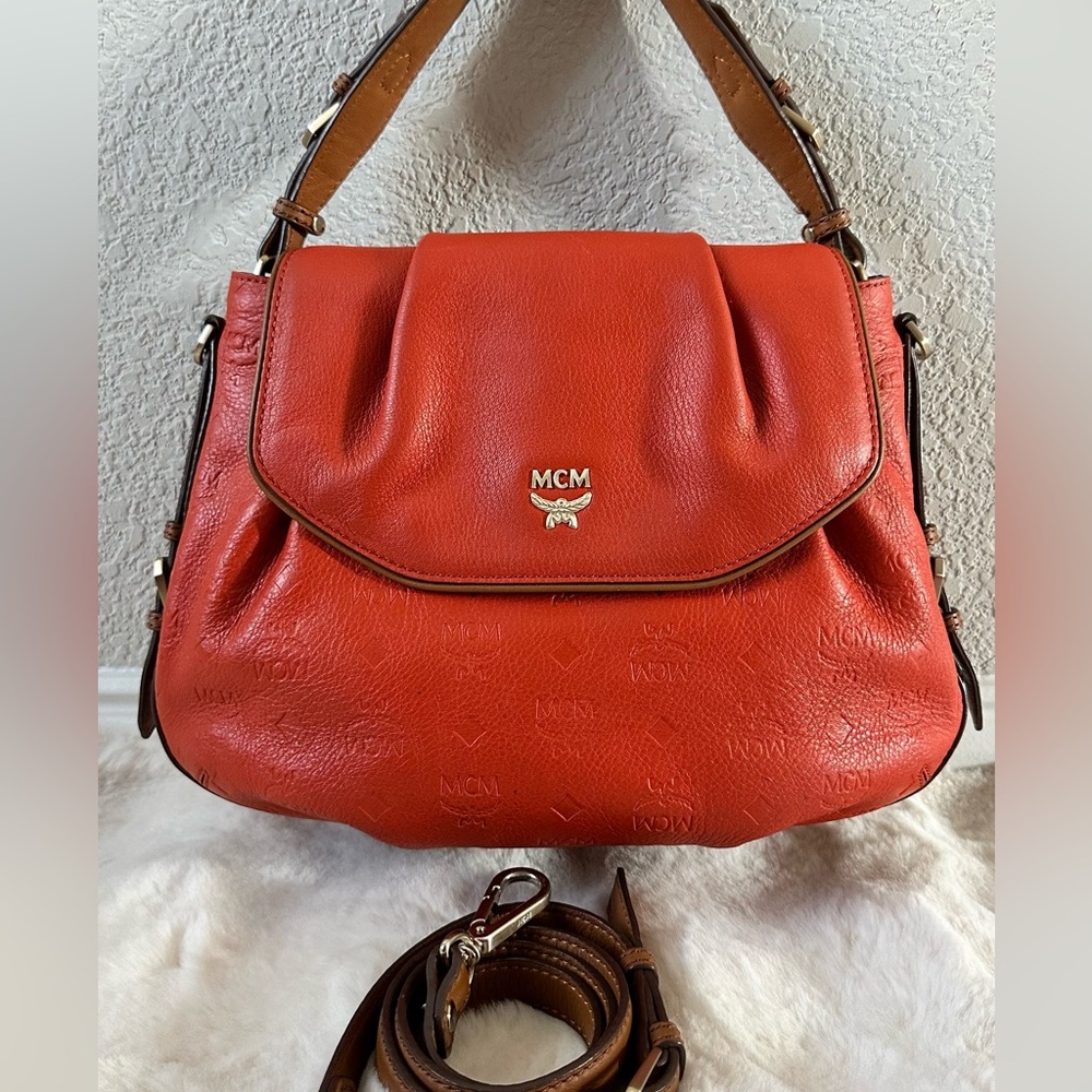 Authentic MCM Orange Leather Shoulder Bag